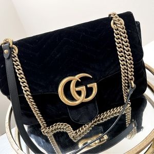 Gucci Black Velvet Marmont Matelasse Shoulder Bag Handbag
